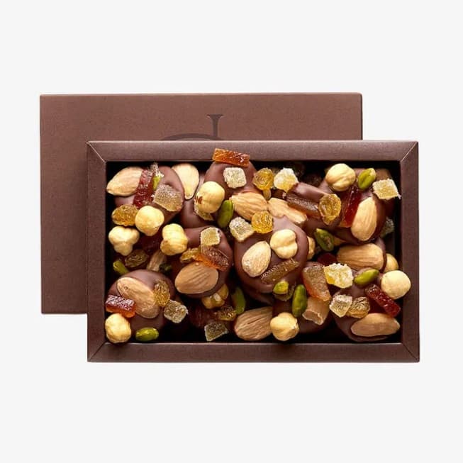 Pierre Hermé Chocolate Mendiants — dark chocolate discs with candied fruit and nuts