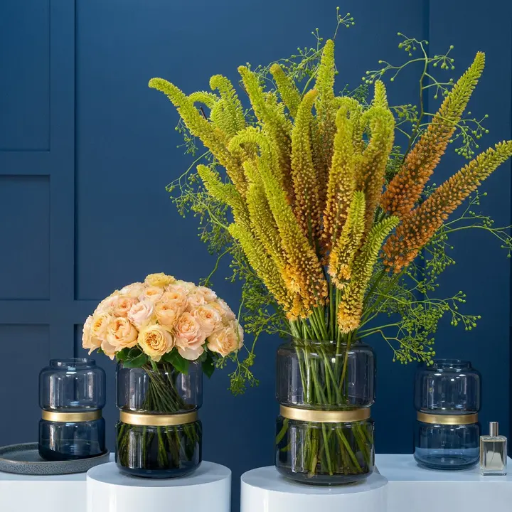Eco Glass pots in green and clear glass, made from recycled bottles