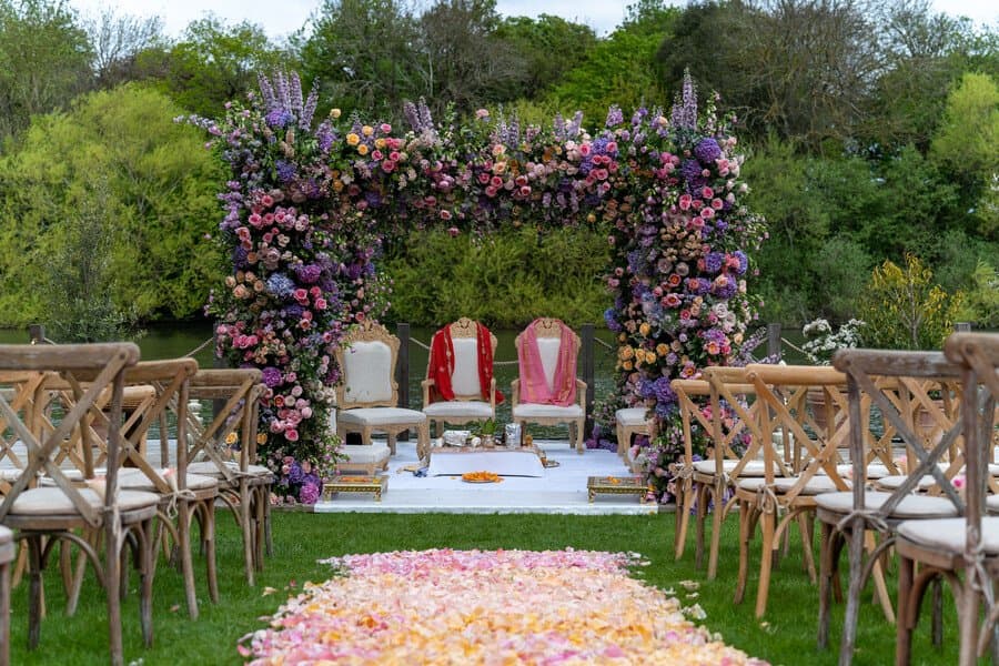 Ceremony floral arch designed and installed by Moyses Stevens